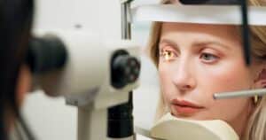 A diabetic woman getting an eye exam in the San Joaquin Valley